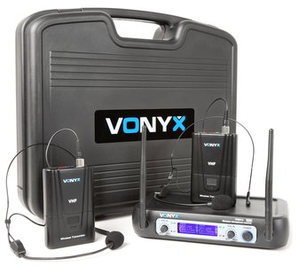  Vonyx WM512H 2-kanaals VHF draadloos microfoonsysteem met bodypacks en display