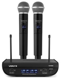 Vonyx WM82 Digitaal UHF 2-kanaals draadloos microfoonsysteem met 2 handmicrofoons