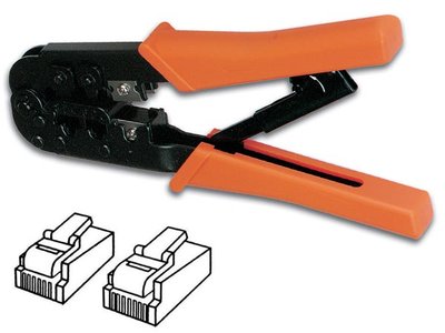 Krimptang voor modulaire stekers RJ11, RJ12 en RJ45